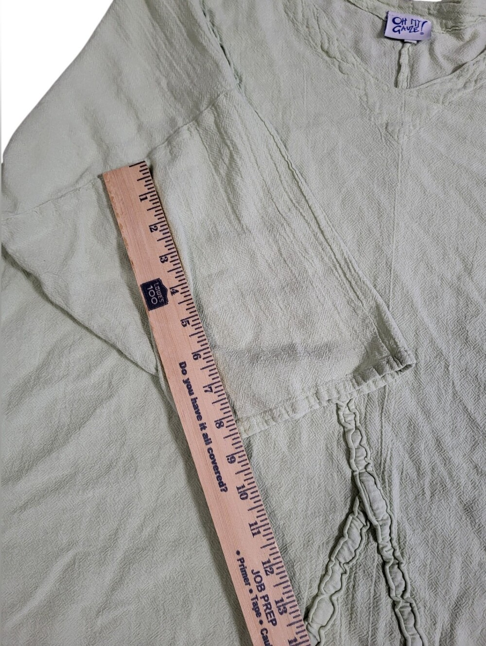 Oh My Gauze Tunic Top Women's 2/XL Green Cotton Gauze Asymmetrical Hem Lagenlook - Picture 6 of 7